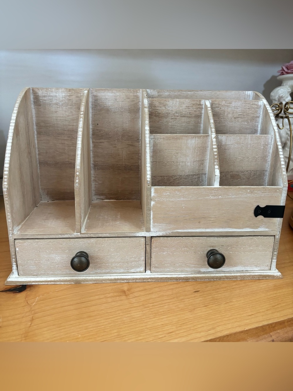 Wooden Desk Organizer with Two Drawers - Farmhouse